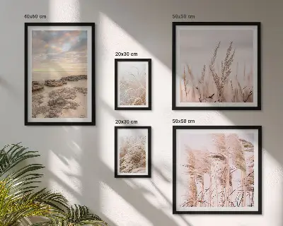 Set de 5 cuadros para salón con diseño de paisajes costeros al sol