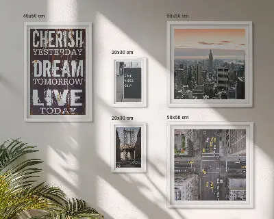 Conjunto de cuadros decorativos con eslóganes inspiradores para la ciudad