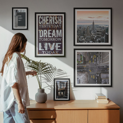 Conjunto de cuadros decorativos eslóganes inspiradores para la ciudad