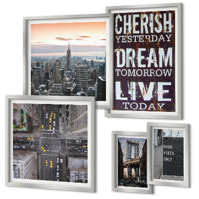 Conjunto de cuadros decorativos eslóganes inspiradores para la ciudad