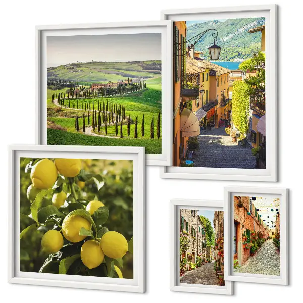 Set de 5 cuadros para salón con paisajes de calles italianas