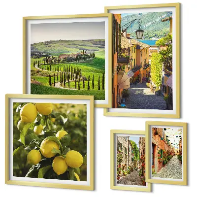 Set de 5 cuadros para salón con paisajes de calles italianas