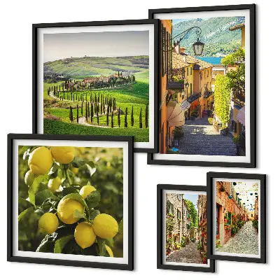 Set de 5 cuadros para salón con paisajes de calles italianas