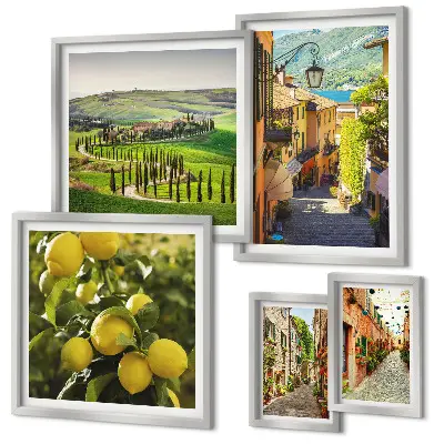 Set de 5 cuadros para salón con paisajes de calles italianas