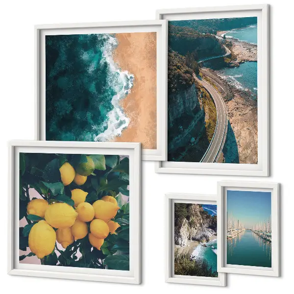 Conjunto de cuadros decorativos con paisajes de playa cítricos