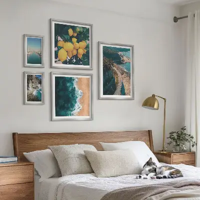 Conjunto de cuadros decorativos con paisajes de playa cítricos