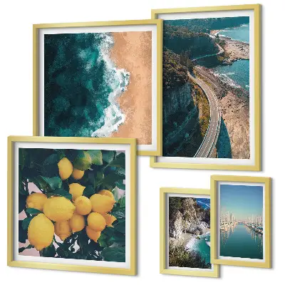 Conjunto de cuadros decorativos con paisajes de playa cítricos
