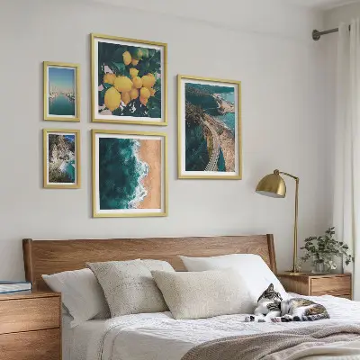 Conjunto de cuadros decorativos con paisajes de playa cítricos