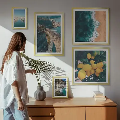 Conjunto de cuadros decorativos con paisajes de playa cítricos