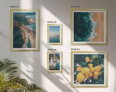 Conjunto de cuadros decorativos con paisajes de playa cítricos