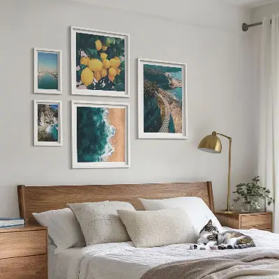 Conjunto de cuadros decorativos con paisajes de playa cítricos