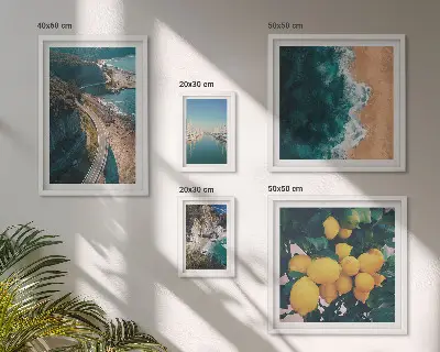 Conjunto de cuadros decorativos con paisajes de playa cítricos