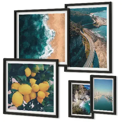Conjunto de cuadros decorativos con paisajes de playa cítricos