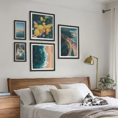 Conjunto de cuadros decorativos con paisajes de playa cítricos