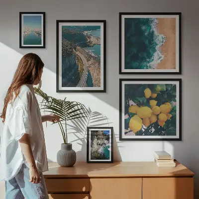 Conjunto de cuadros decorativos con paisajes de playa cítricos