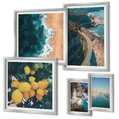 Conjunto de cuadros decorativos con paisajes de playa cítricos