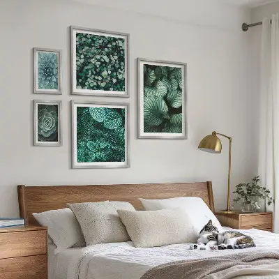 Set de 5 cuadros decorativos para salón con diseño de hojas de plantas suculentas