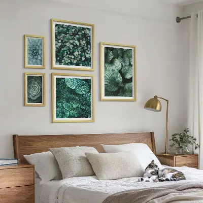 Set de 5 cuadros decorativos para salón con diseño de hojas de plantas suculentas