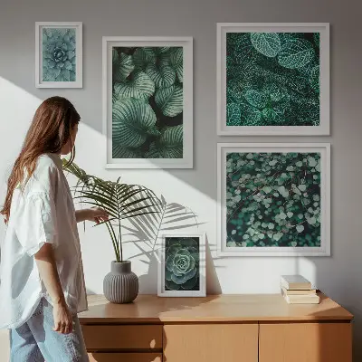 Set de 5 cuadros decorativos para salón con diseño de hojas de plantas suculentas
