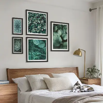 Set de 5 cuadros decorativos para salón con diseño de hojas de plantas suculentas