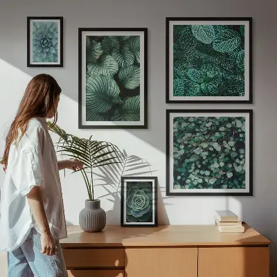 Set de 5 cuadros decorativos para salón con diseño de hojas de plantas suculentas