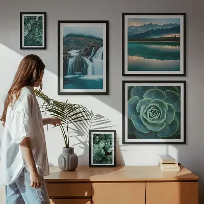 Pared galería de arte decoración de naturaleza con plantas verdes en cascada