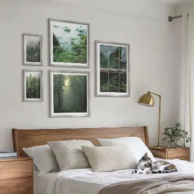 Conjunto de cuadros decorativos con paisajes de bosques y vegetación verde