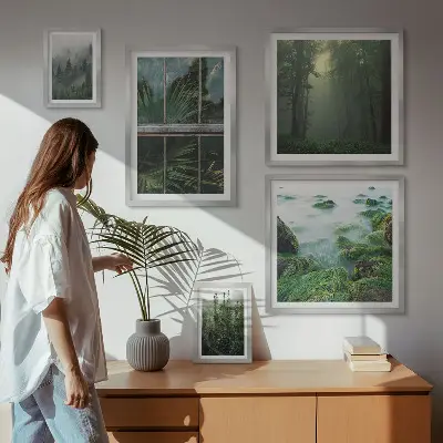 Conjunto de cuadros decorativos con paisajes de bosques y vegetación verde