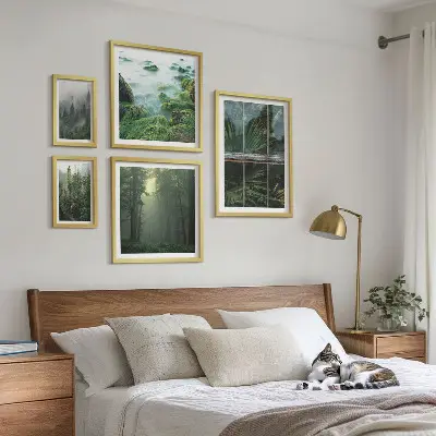 Conjunto de cuadros decorativos con paisajes de bosques y vegetación verde