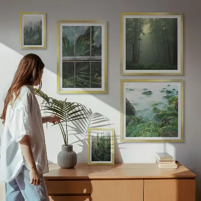 Conjunto de cuadros decorativos con paisajes de bosques y vegetación verde