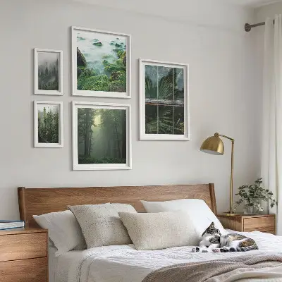Conjunto de cuadros decorativos con paisajes de bosques y vegetación verde
