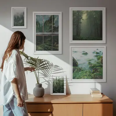 Conjunto de cuadros decorativos con paisajes de bosques y vegetación verde