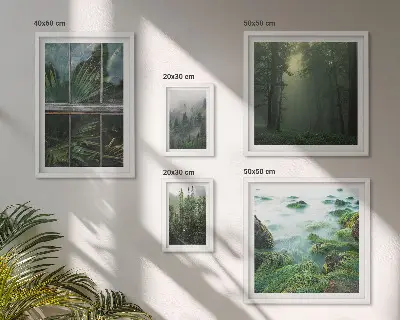 Conjunto de cuadros decorativos con paisajes de bosques y vegetación verde