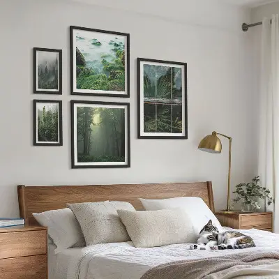 Conjunto de cuadros decorativos con paisajes de bosques y vegetación verde