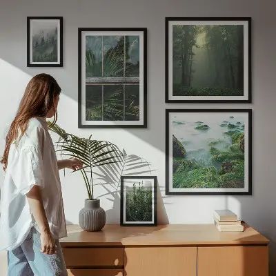 Conjunto de cuadros decorativos con paisajes de bosques y vegetación verde