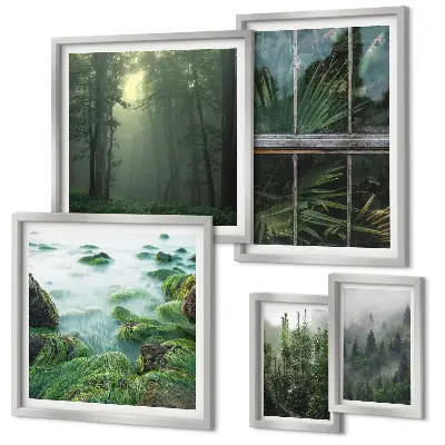 Conjunto de cuadros decorativos con paisajes de bosques y vegetación verde