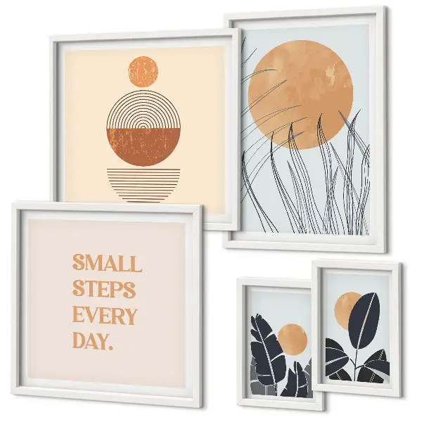 Set de 5 cuadros para salón con diseños gráficos de plantas