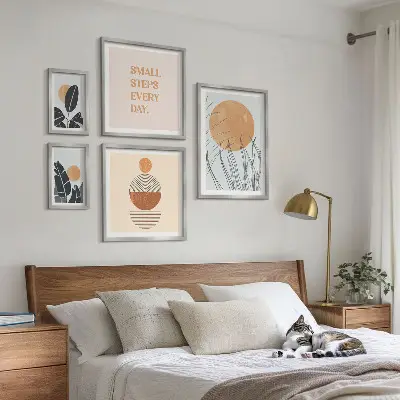 Set de 5 cuadros para salón con diseños gráficos de plantas