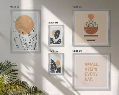 Set de 5 cuadros para salón con diseños gráficos de plantas