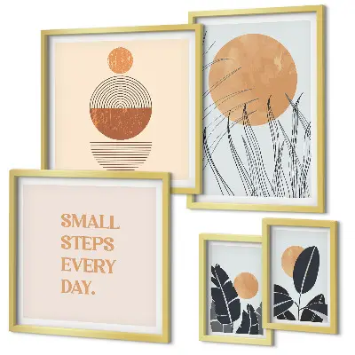 Set de 5 cuadros para salón con diseños gráficos de plantas