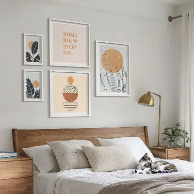Set de 5 cuadros para salón con diseños gráficos de plantas