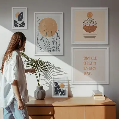 Set de 5 cuadros para salón con diseños gráficos de plantas