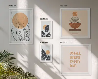 Set de 5 cuadros para salón con diseños gráficos de plantas
