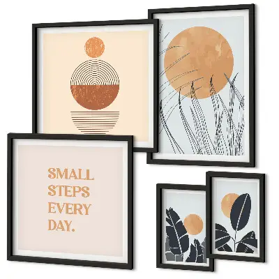 Set de 5 cuadros para salón con diseños gráficos de plantas