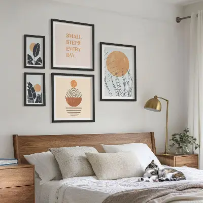 Set de 5 cuadros para salón con diseños gráficos de plantas