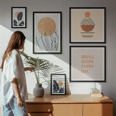 Set de 5 cuadros para salón con diseños gráficos de plantas