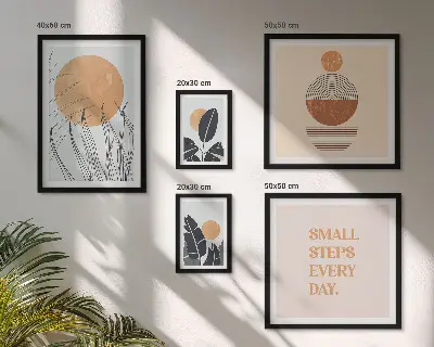 Set de 5 cuadros para salón con diseños gráficos de plantas