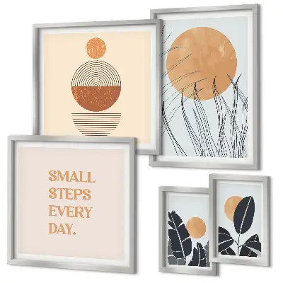 Set de 5 cuadros para salón con diseños gráficos de plantas