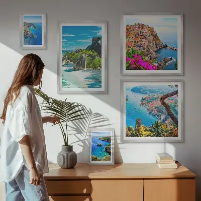 Conjunto de cuadros decorativos con vistas de paisajes costeros