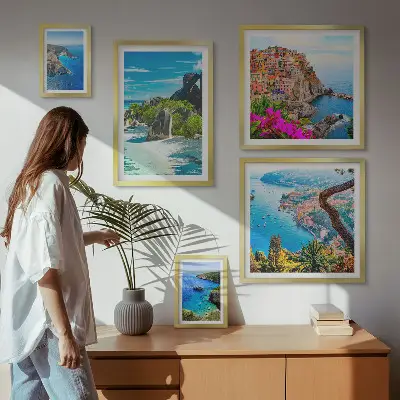 Conjunto de cuadros decorativos con vistas de paisajes costeros